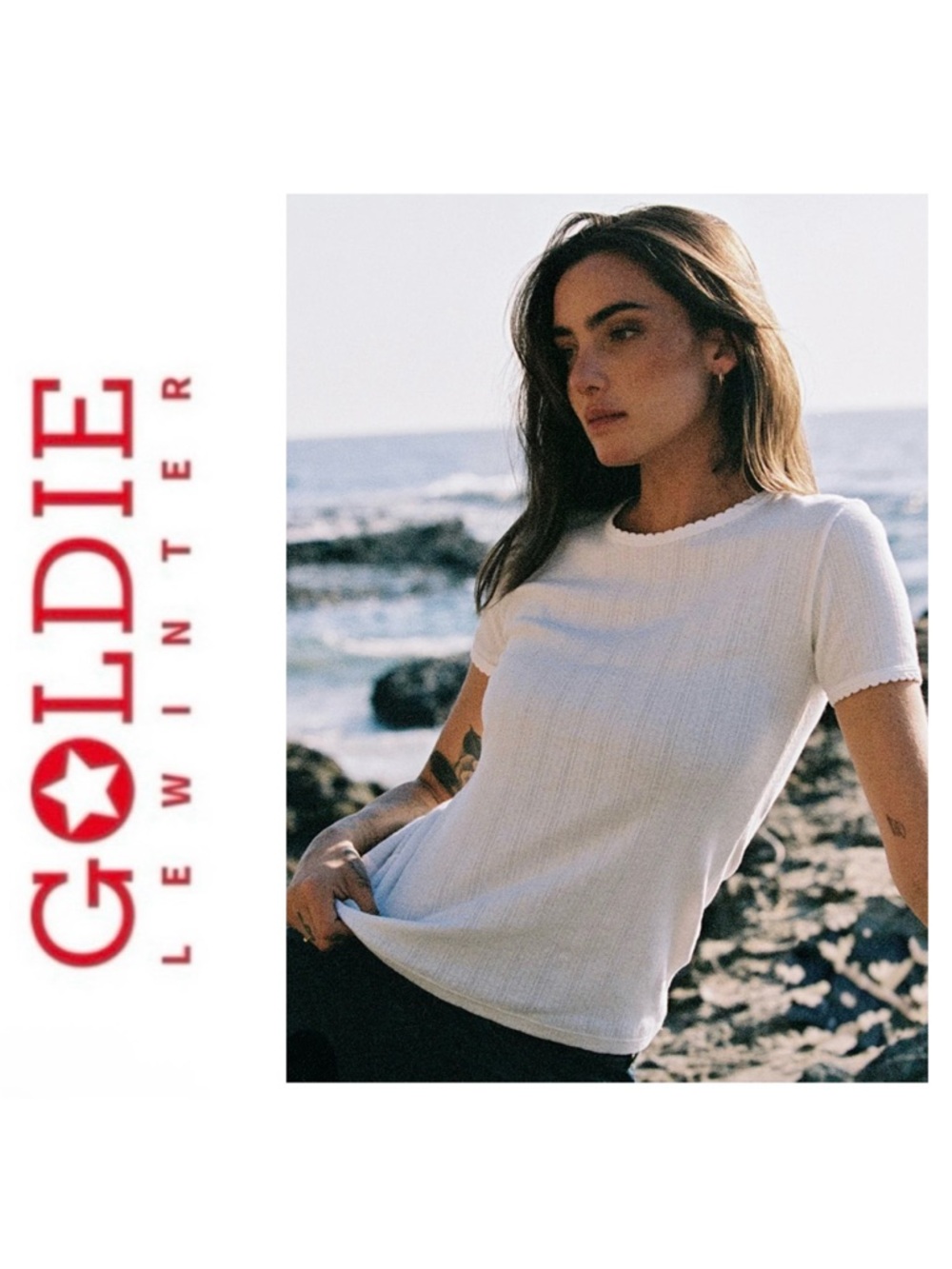 NWT Goldie Pointelle Tee In White